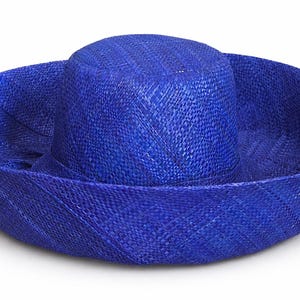 Raffia Curve Brim Hat Standard Brim in Sapphire Blue Madagascan