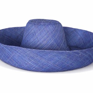 Raffia Curve Brim Hat Large Brim in Denim Blue Madagascan