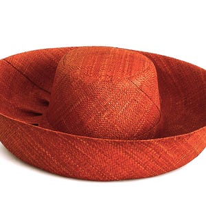 Raffia Curve Brim Hat Standard Brim in Rust Madagascan