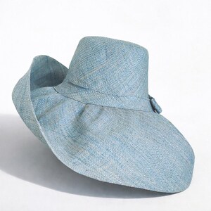 Raffia Curve Brim Hat Large Brim in Light Blue Madagascan