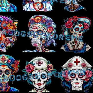 Sugar Skulls Krankenschwestern Tag Thema Clipart PNG Schädel Clipart Schädel Illustration Zuckerschädel, Schädel Bild, POD Optimierter Schädel PNG für chirurgische Krankenschwester