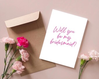 Pink Simple Bridesmaid Proposal Card