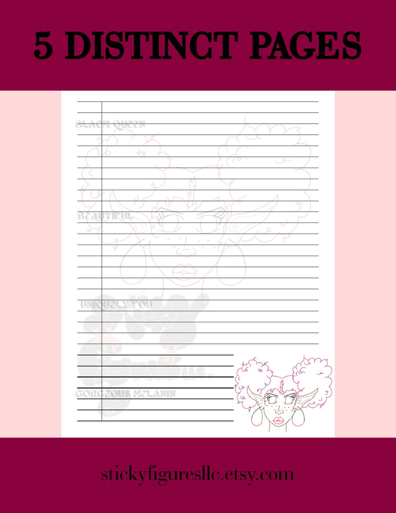 Printable Letter Writing Paper, Beautiful Black Queen 5 Page Digital and Printable Stationary ...