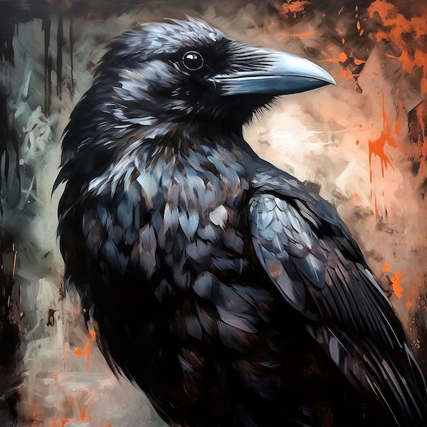 Raven Gothic Painting Digital Download Dark Academia Interior Black Goth Crow Art Decor Moody Bird Oil Paint Inspired Mystic Decor