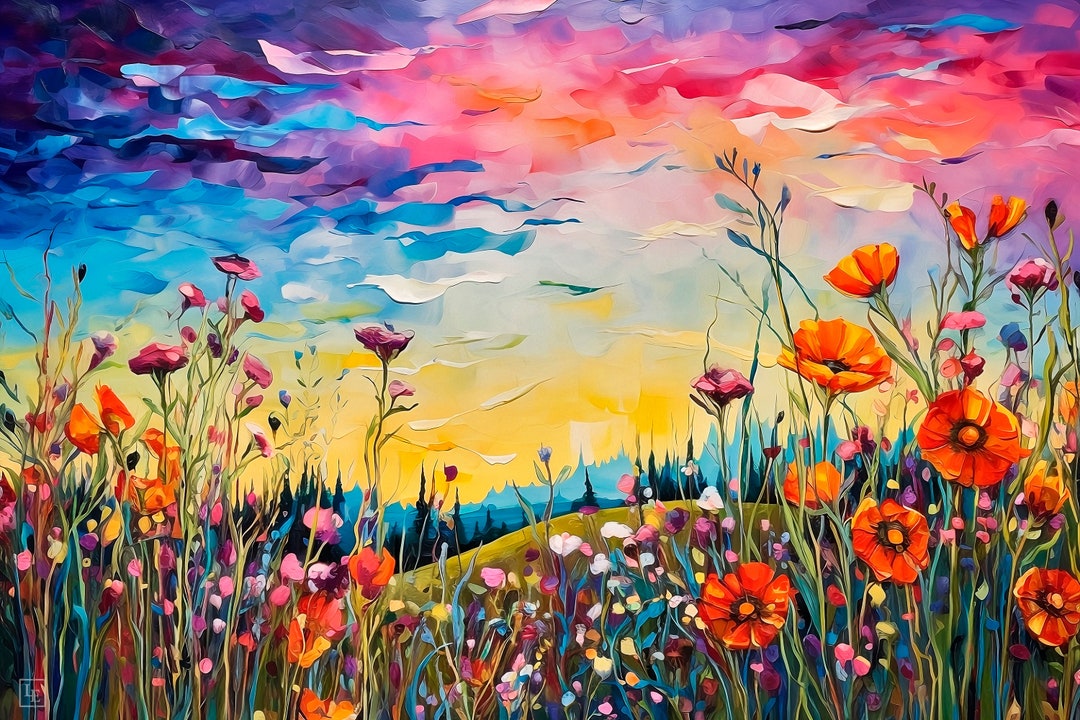 Wildflower Abstract Garden Floral Art Maximal Flower Decor Boho Chic