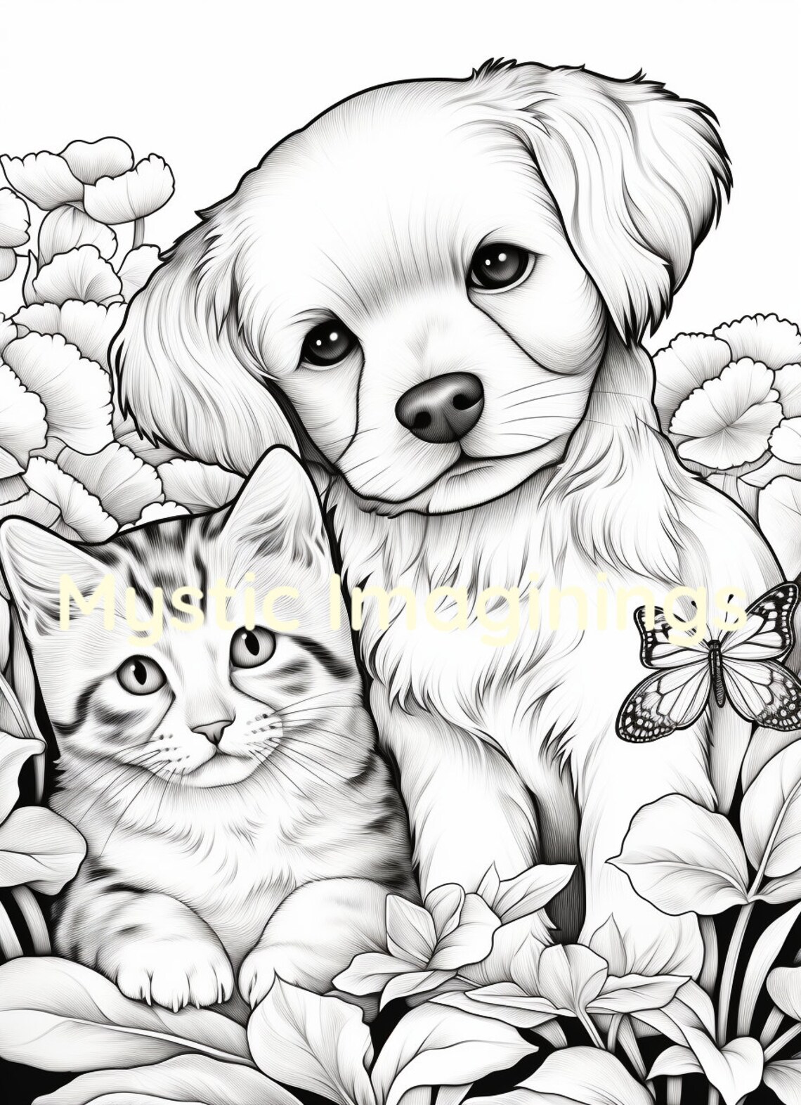 Printable Puppy and Kitten Coloring Pages for Kids. Twelve Colorings