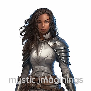 character art, dungeons and dragons, RPG, female, human, half elf, warrior, fighter, knight, paladin, dark features, fantasy, dnd, digital.