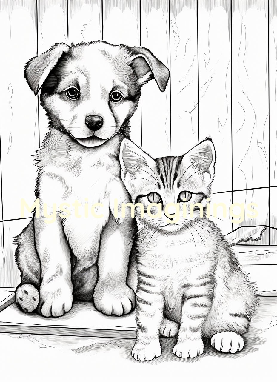 Printable Puppy and Kitten Coloring Pages for Kids. Twelve Colorings ...