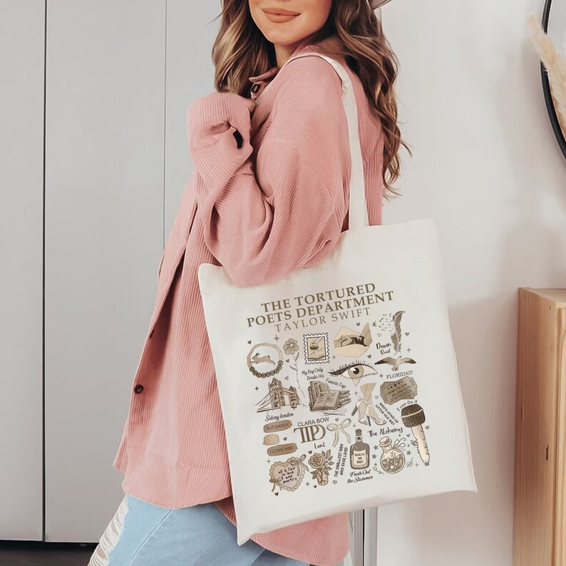 In My Tortured Era Est 2024 Canvas Tote Bag, The Tortured Poets Department Tote Bag, Gift For Mother's Day Tortured Era Love and Poetry Bag image 2