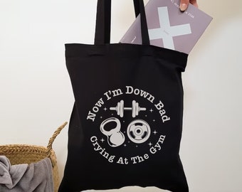 Funny Now I'm Down Bad Crying At The Gym Poets Tote Bag, Down Bad Tortured Poets Department TS Album Tote, Funny Workout Gym Tote Bag