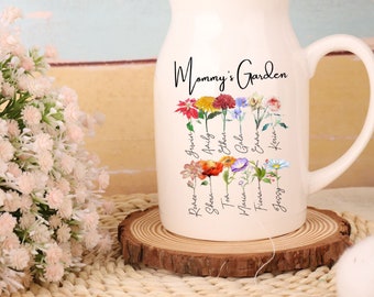 Personalized Grandma's Garden Flower Vase,Ceramic Flower Vase, Custom Birthmonth Flower and Name Vase,Mother's Day Gift,Gift for Grandma,Mom