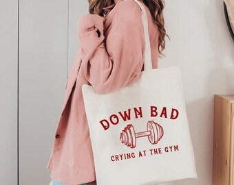 Now I'm Down Bad Crying At The Gym Poets Tote Bag, Down Bad Tortured Poets Department TS Album Tote,  Funny Workout Gym Weightlifting Bag