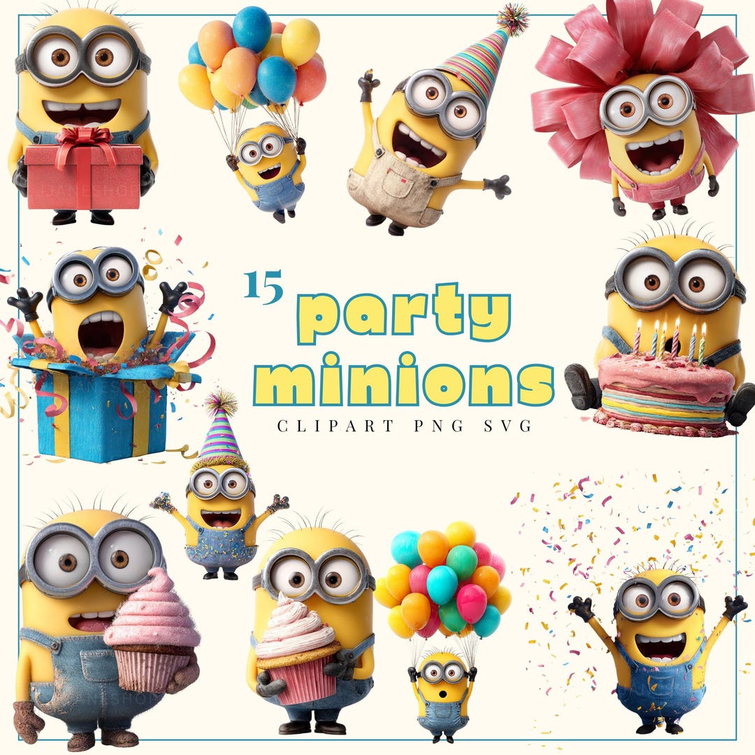 Birthday Minion Clipart Bundle | Party Minions PNG | Cute Cartoon ...