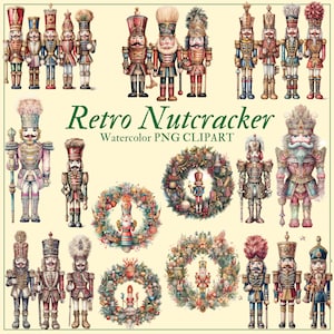 Watercolor Retro Nutcracker, 50 Vintage Nutcracker, Holiday Wreath, Nutcracker Wreath, Holiday Decor, Watercolor Wreath Collection