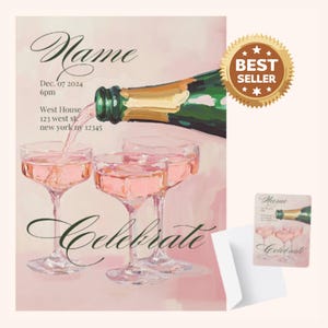 Pink Champagne Party Invitation: Elegant Dinner, Editable Template (Digital Download)