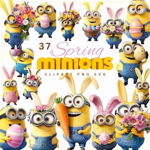 Frühling Minions PNG Bündel, unverbesserlich PNG, Ostern Minions PNG, Hase Minion Clipart, Ostern Sammelalbum, Minion Party Dekor druckbar