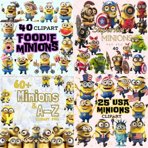 Ensemble PNG Mega Minions, Clipart Minions, Despicable Me Clipart, Minions super-héros, Minions gourmands, Minions patriotiques, Minions alphabet