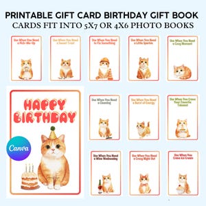 Carte-cadeau d'anniversaire chat modifiable, livre de cartes cadeau d'anniversaire de dernière minute, porte-cartes d'anniversaire adulte à personnaliser sur Canva, téléchargement immédiat