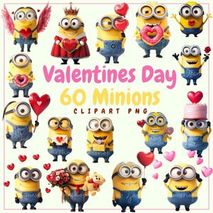 Valentine&#39;s Day Minions Svg Bundle, Despicable Svg, Minions in Love PNG, Love Minions Clipart, Vday Scrapbook, Minion Party Decor Printable