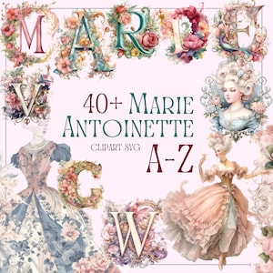 魅惑的なマリー アントワネット アルファベット SVG 花柄アルファベット 文字 クリップアート 水彩 バロック ABC 堂々とした優雅さ A-Z コケット テーマ