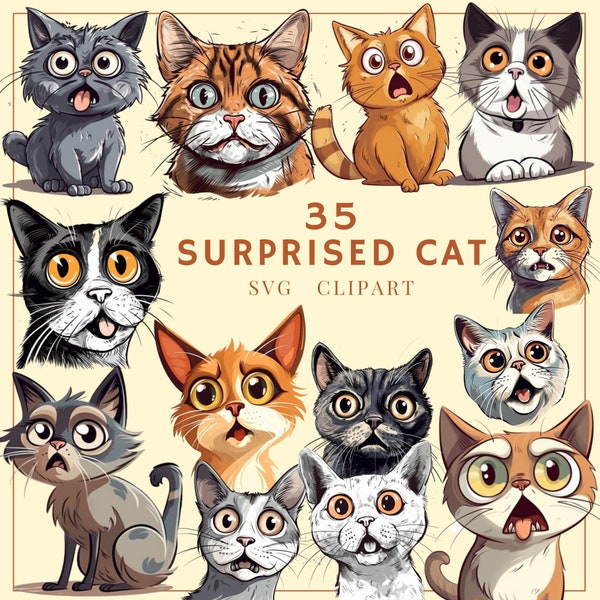 Surprised Cat Face SVG Bundle Surprised Cat Face Clipart Face Expressing Images DIY Craft Funny Cat SVG For Cat Lovers Expression Gift Meow