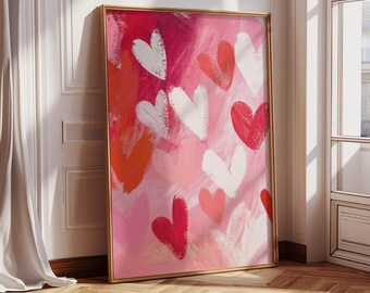 Art mural coeur abstrait - décoration murale amour multicolore, cadeau romantique de la Saint-Valentin, peinture coeur bohème moderne, impression coeur rose, art Vday