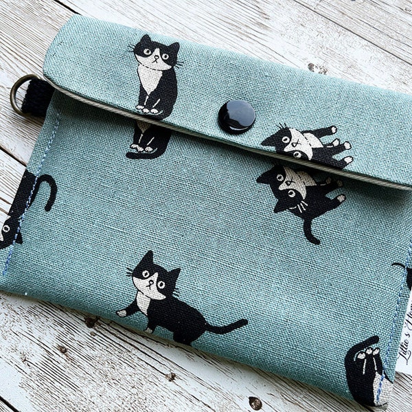Cats Coin Purse, Tarot card, Small Fabric Pouch Snap Wallet, Hand made, Cosmetic Lipstick Keys Earpods Tissue Travel Bag, Japanese canvas