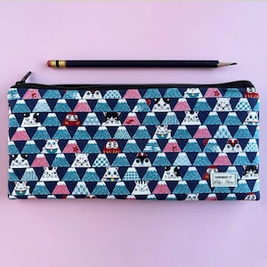 Pencil case, Cute Cats Mount Fuji, Canvas, Zipper Long Pouch, Pen Pencil Bag Case, Stationary Handmade Gift, Office Desk Back to School