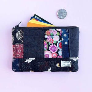 Handgefertigte Quilt Tasche, Patchwork Geldbörse, Reißverschluss ID Karten Schlüssel Brieftasche, Minimalismus Ästhetik Einzigartiges Geschenk für Sie