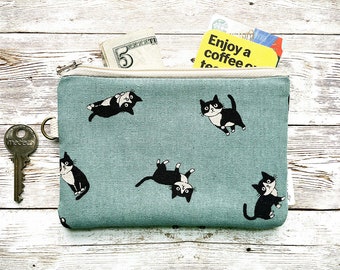 Cats Coin Zipper Purse, Tarot card, Small Fabric Pouch Wallet, Hand made Cosmetic Earpods, Lipstick Keys Tissue Travel Bag Case, canvas