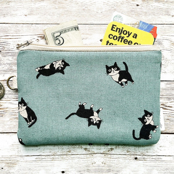 Cats Coin Zipper Purse, Tarot card, Small Fabric Pouch Wallet, Hand made Cosmetic Earpods, Lipstick Keys Tissue Travel Bag Case, canvas