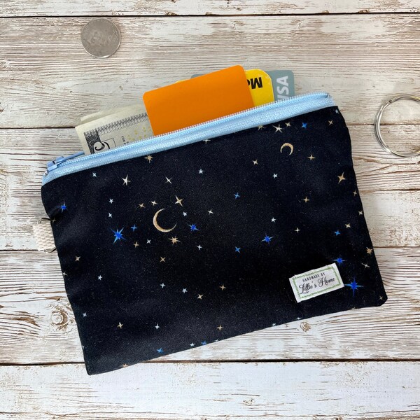 NIGHT Sky Zipper Coin Purse, Tarot card, Small Fabric Pouch Wallet, Hand made Cosmetic Airpods, Lipstick Keys Tissue Travel Bag Case Cotton