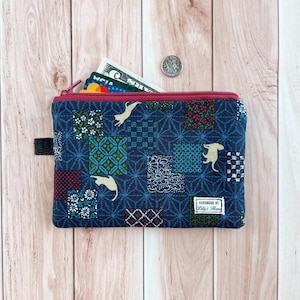 Coin Purse, Cats Handmade Cotton Pouch Wallet, Cats Japanese Patterns Asanoha, Medium Size Zipper Wallet, ID Cards Keys, Gift for Her