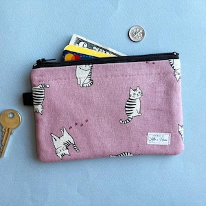 Monedero de gato con diseño de esmoquin, con cremallera, hecho a mano, tamaño mediano, estuche para cartas de tarot, tarjetas de identificación, llavero, lona japonesa, regalo retro para amantes de los gatos.