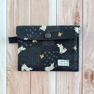 Monedero, lindo conejito, bolsa de tela hecha a mano con broche, funda para tarjetas de identificación, llaves, billetera, lona de algodón japonesa, regalo retro cottagecore para ella