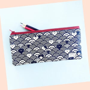 Pencil case, Japanese Cats, Cute Canvas  Zipper Long Pouch, Pens Pencil Bag Case, Stationary Handmade Gift Office Desk Back to School