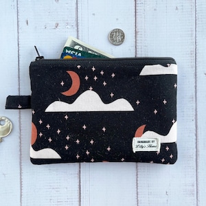Muntzakje, Moonrise, handgemaakt canvaszakje, Easy Weekend Betsy Siber Cloud 9 biologische stof, ID-kaartsleutel, cadeau voor haar