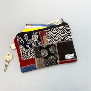 Einzigartige, handgefertigte Boro Patchwork Geldbörse, mittelgroße Geldbörse, Stoffbeutel, ID-Karten Schlüssel, japanische Minimalismus Ästhetik Einzigartiges Geschenk