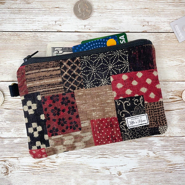 Coin Purse, Japanese patchwork, Zipper wallet, Quilt, Tarot card, Small Fabric Pouch, Hand made wallet, Cosmetic Jewelry Keys Bag, quilt