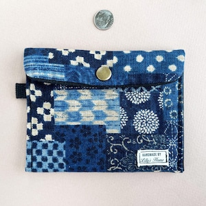 Boro Patchwork Geldbörse, Leinen Snap Beutel, kleine mittlere Größe, handgefertigte Stoff Geldbörse, ID-Karten Schlüssel, japanischer Minimalismus Baumwollleinen