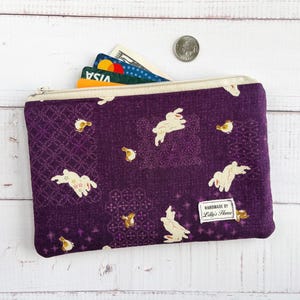 Hase Reißverschluss Beutel, Handgefertigte Geldbörse, Stoff Geldbörse, ID-Karten Schlüssel Tasche Fall, Japanische Baumwolle Leinen, Retro Cottagecore Geschenk für Sie
