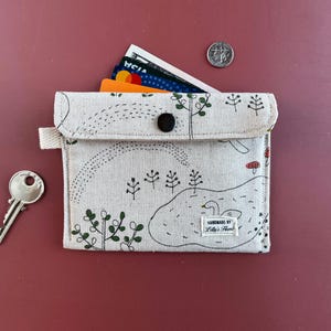 Bolsa para moedas, bolsa de pressão, carteira de tecido feita à mão, chaves para cartões de identificação, lona de algodão e linho japonesa, estética Cottagecore, presente para ela