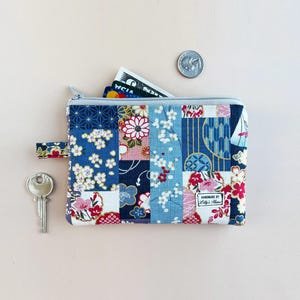 Coin Purse, Hokkoh Floral Stripes, Handmade Medium Size Zipper Pouch Wallet, Japanese Dobby Cotton, ID Cards Keys, Gift for Her