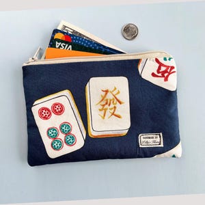 Coin Purse, Mahjong Set, Medium Size Zipper Wallet, Hand made Fabric Pouch, ID Cards Keys, Japanese Cotton  Retro, Gift for Her