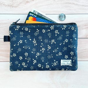 Porta-moedas, bolsa de quimono, carteira de tecido de tamanho médio, bolsa com zíper feita à mão, cartões de identificação, chaves, lona de linho japonesa, sakura, presente para ela