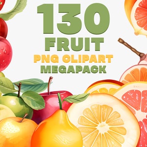 Watercolor fruits clipart, 130 High Quality PNGs, Summer fruits, Fruits PNGs, Fruit Clipart, Colorful fruits