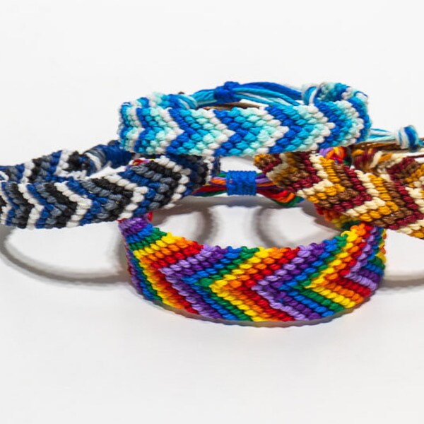 Adjustable Chevron Friendship bracelets, friendship bracelet patterns, waxed cord bracelets.