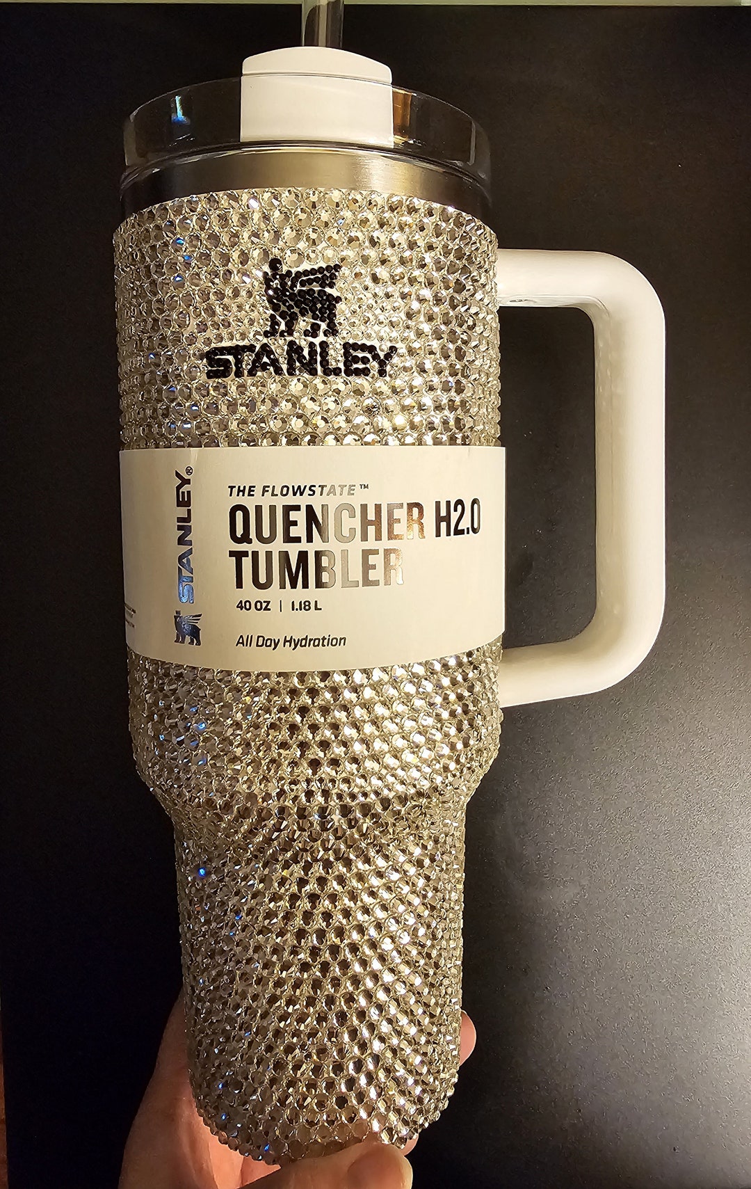 Black Rhinestone Stanley Tumbler Cup, Custom Bling 40 Oz Cold Cup