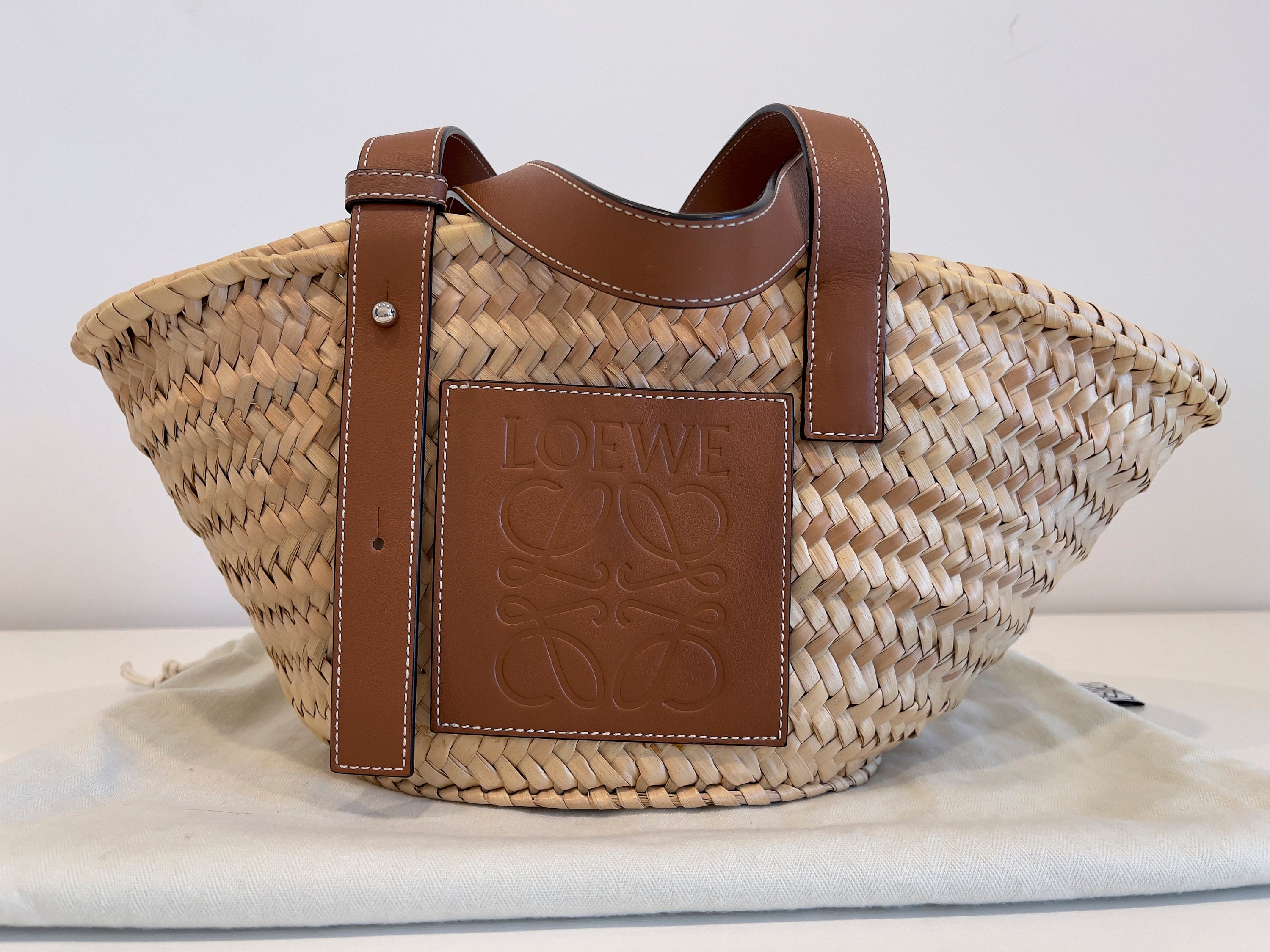 Loewe Woven Basket Bag in Tan