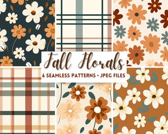 Fall Floral Pattern Boho Seamless Pattern Digital Paper Birthday Invitation Pattern background wallpaper wrapping paper scrapbook Autumn